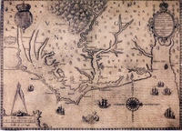 Seekarte von Roanoke, Virginia; wurde auf 1585 datiert; Kartenzeichner und Gouverneur John White